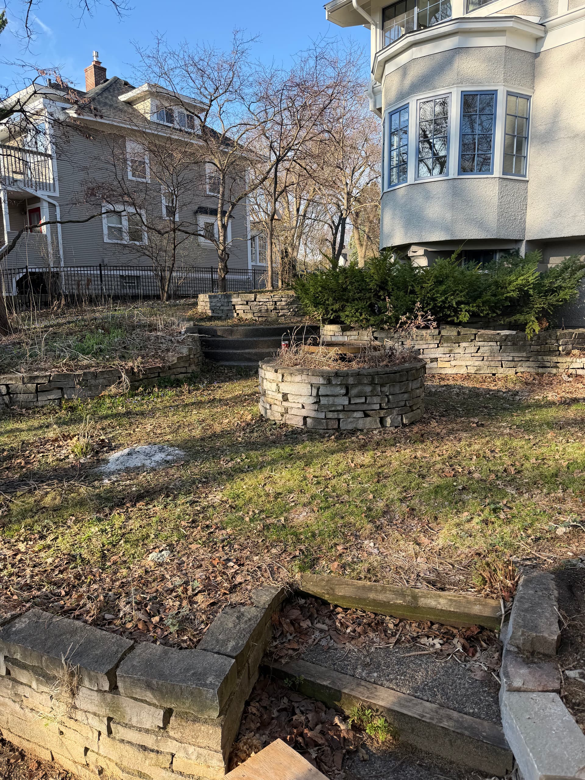 Chilton Flagstone Patio with Fire Pit and Retaining Walls